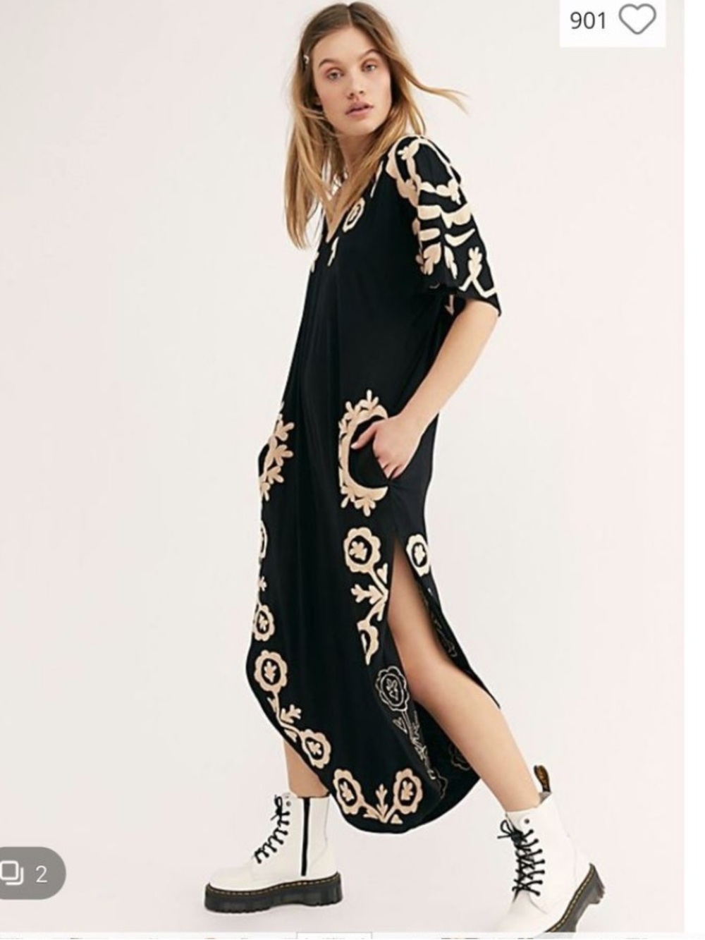 Free People Laguna Surf Maxi Tee Embroidered Maxi Dress